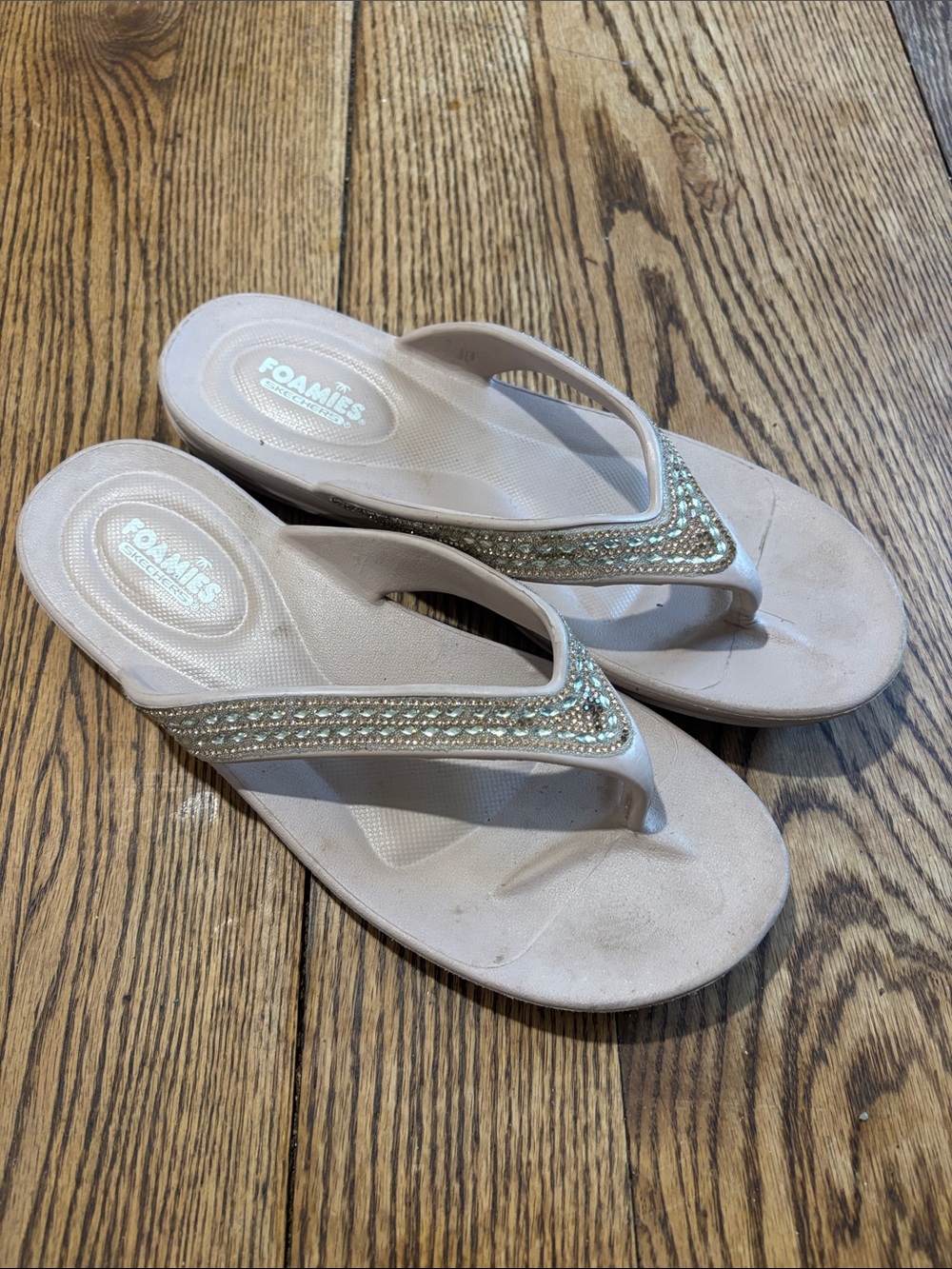 Skechers Light Pink/Tan Jeweled Foam Flip Flops